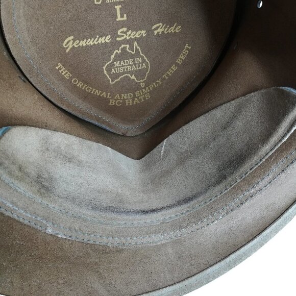 BC Hats Steer Hide Australian Outback Bush Hat Size L Suede Leather Safari - Picture 11 of 12